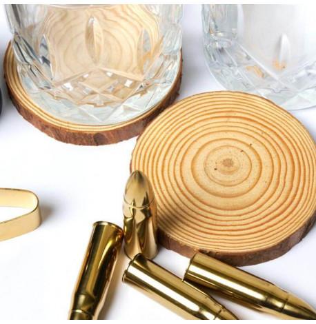 Набір для віскі "Золото" (2 склянки, 6 куль для віскі, 2 костери, щипці) у дерев'яній коробці