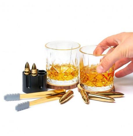 Набір для віскі "Золото" (2 склянки, 6 куль для віскі, 2 костери, щипці) у дерев'яній коробці