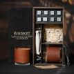 Набір для віскі Larus Leather №1 (2 склянки, 8 каменів для віскі, щипці, мішечок)