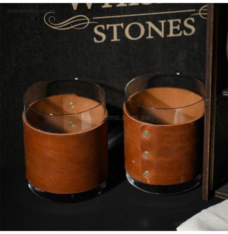 Набор для виски Larus Leather №8 (4 стакана, графин, 18 камней для виски, щипцы, мешочек)