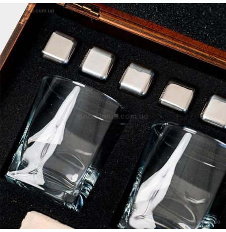 Набор для виски «Стальной» №2 Baltic (2 стакана, 6 кубиков для виски, щипцы, мешочек)