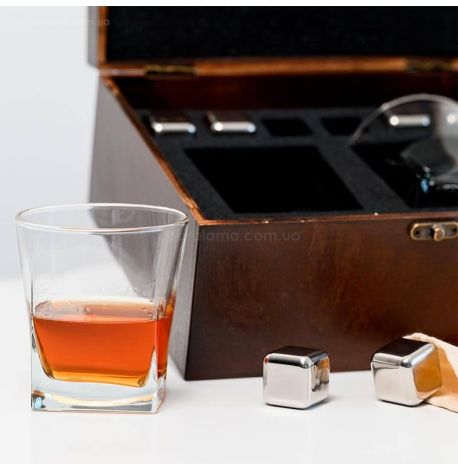 Набор для виски «Стальной» №2 Baltic (2 стакана, 6 кубиков для виски, щипцы, мешочек)