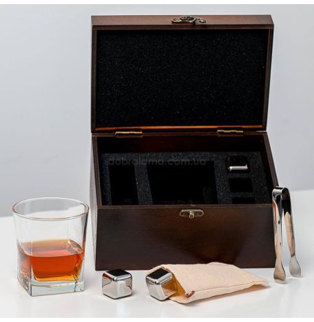 Набір для віскі «Сталевий» №1 Baltic (склянка, 3 кубики для віскі, щипці, мішечок)