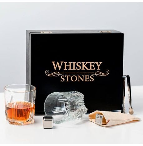 Набір для віскі «Сталевий» №2 Selecta (2 склянки, 6 кубиків для віскі, щипці, мішечок)