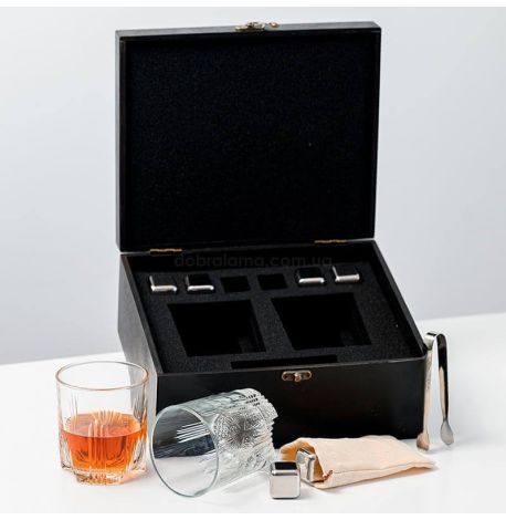 Набір для віскі «Сталевий» №2 Selecta (2 склянки, 6 кубиків для віскі, щипці, мішечок)