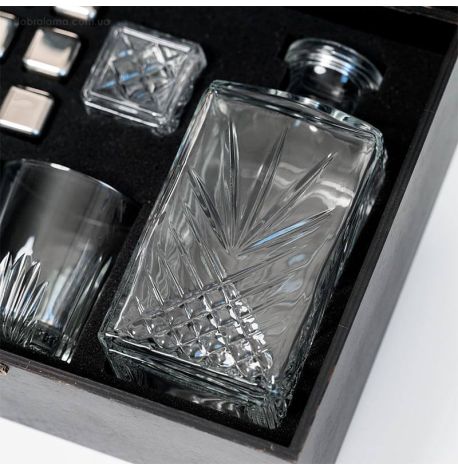 Набір для віскі «Сталевий» №7 Selecta (2 склянки, графін, 6 кубиків для віскі, щипці, мішечок)