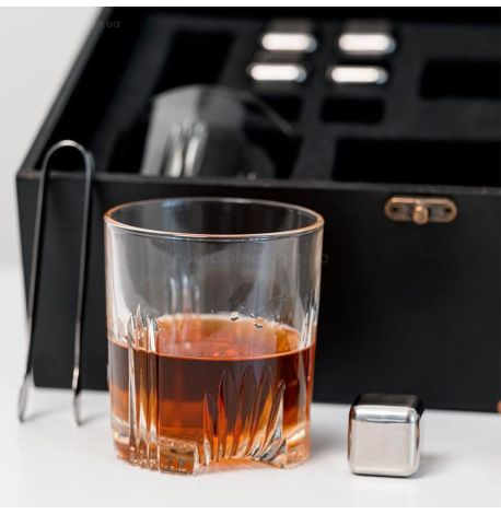 Набір для віскі «Сталевий» №7 Selecta (2 склянки, графін, 6 кубиків для віскі, щипці, мішечок)