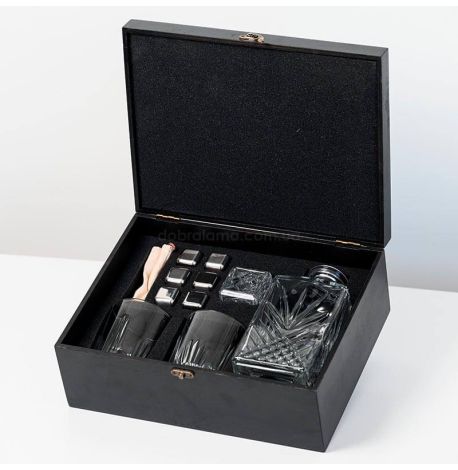 Набір для віскі «Сталевий» №7 Selecta (2 склянки, графін, 6 кубиків для віскі, щипці, мішечок)