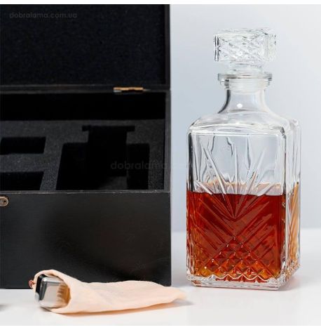 Набір для віскі «Сталевий» №7 Selecta (2 склянки, графін, 6 кубиків для віскі, щипці, мішечок)