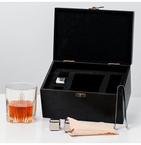 Набор для виски «Стальной» №1 Selecta (стакан, 3 кубика для виски, щипцы, мешочек)