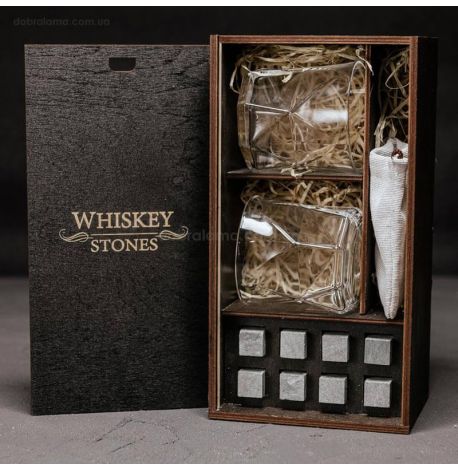 Набір для віскі Cassiopea №1 (2 склянки, 8 каменів для віскі, щипці, мішечок)