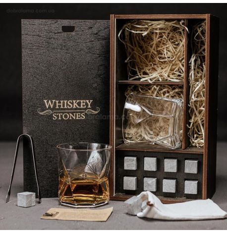 Набір для віскі Cassiopea №1 (2 склянки, 8 каменів для віскі, щипці, мішечок)