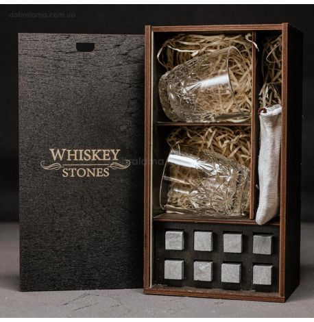 Набір для віскі Dedalo №1 (2 склянки, 8 каменів для віскі, щипці, мішечок)