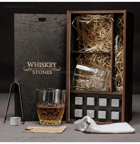 Набір для віскі Dedalo №1 (2 склянки, 8 каменів для віскі, щипці, мішечок)