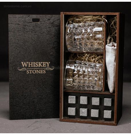 Набір для віскі Diamond №1 (2 склянки, 8 каменів для віскі, щипці, мішечок)
