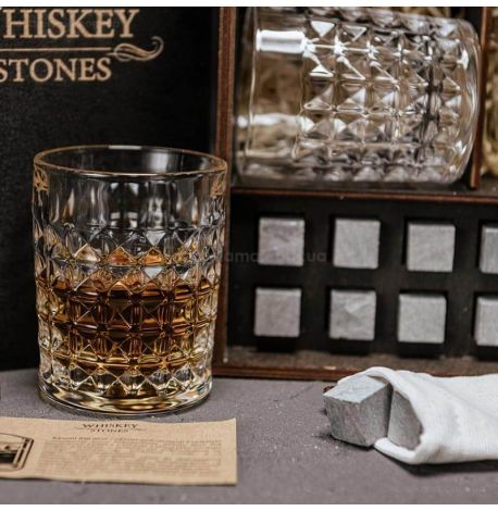 Набір для віскі Diamond №1 (2 склянки, 8 каменів для віскі, щипці, мішечок)