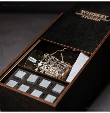 Набір для віскі Diamond №1 (2 склянки, 8 каменів для віскі, щипці, мішечок)