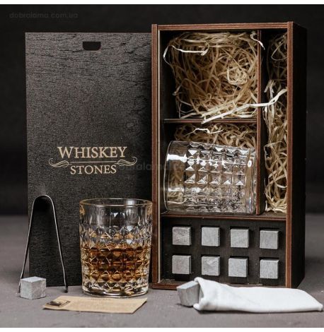 Набір для віскі Diamond №1 (2 склянки, 8 каменів для віскі, щипці, мішечок)