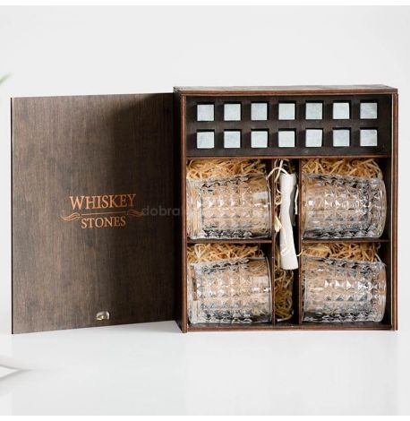 Набір для віскі Diamond №4 (4 склянки, 14 каменів для віскі, щипці, мішечок)