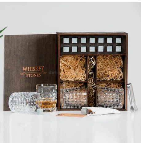 Набір для віскі Diamond №4 (4 склянки, 14 каменів для віскі, щипці, мішечок)