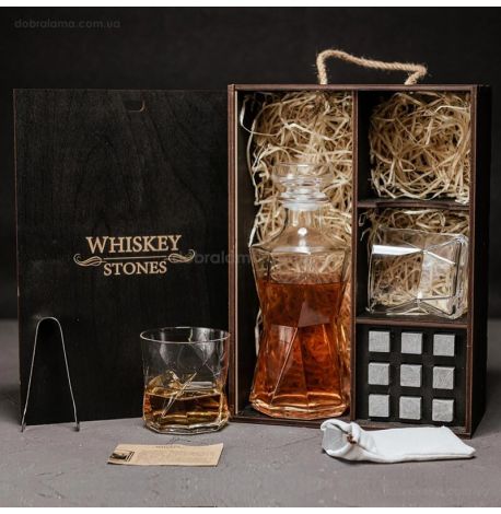 Набір для віскі Cassiopea №7 (2 склянки, графін, 9 каменів для віскі, щипці, мішечок)