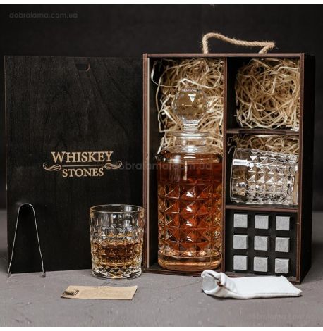 Набор для виски Diamond №7 (2 стакана, графин, 9 камней для виски, щипцы, мешочек)