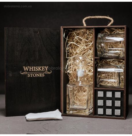 Набор для виски Luna №7 (2 стакана, графин, 9 камней для виски, щипцы, мешочек)