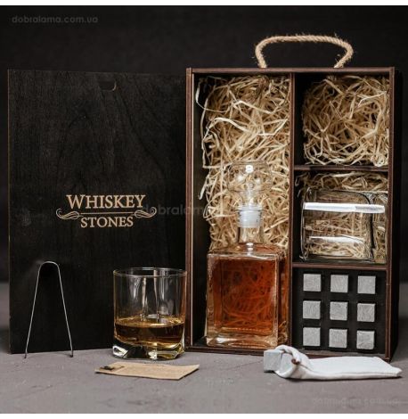 Набор для виски Luna №7 (2 стакана, графин, 9 камней для виски, щипцы, мешочек)