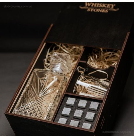 Набір для віскі Selecta №7 (2 склянки, графін, 9 каменів для віскі, щипці, мішечок)