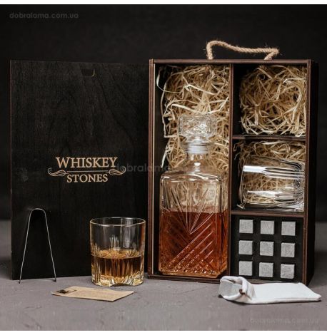 Набір для віскі Selecta №7 (2 склянки, графін, 9 каменів для віскі, щипці, мішечок)