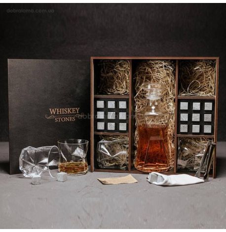 Набор для виски Cassiopea №8 (4 стакана, графин, 18 камней для виски, щипцы, мешочек)