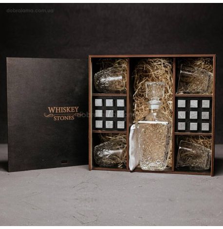 Набор для виски Dedalo №8 (4 стакана, графин, 18 камней для виски, щипцы, мешочек)