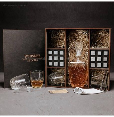 Набор для виски Dedalo №8 (4 стакана, графин, 18 камней для виски, щипцы, мешочек)