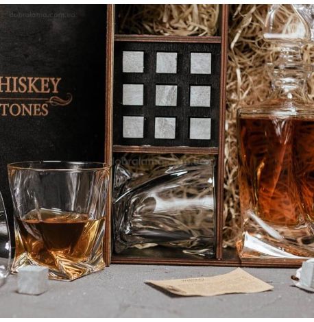 Набор для виски Quadro №8 (4 стакана, графин, 18 камней для виски, щипцы, мешочек)