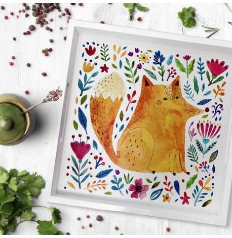 Дерев'яний піднос "Лисиця і квіти"