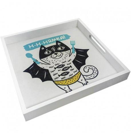 Дерев'яний піднос "Нямка (кіт супергерой)"