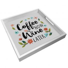 Деревянный поднос Coffee now wine later