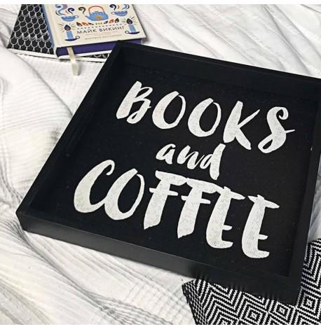 Деревянный поднос Books and coffee