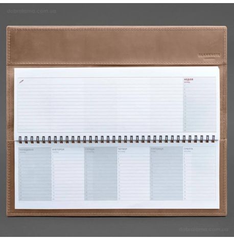 Кожаный настольный планер с блоком на пружине (светло-бежевый), кожа Crazy Horse