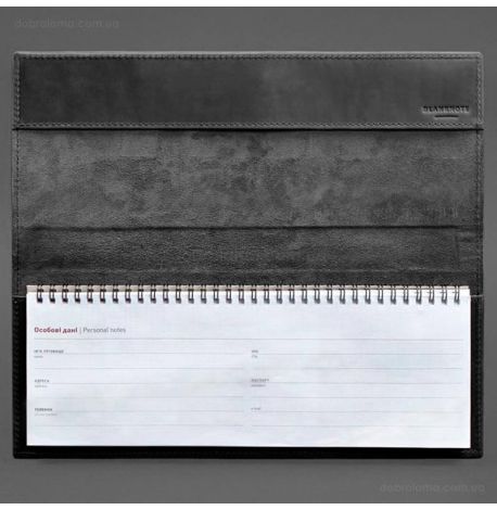 Шкіряний настільний планер з блоком на пружині (чорний), шкіра Crazy Horse