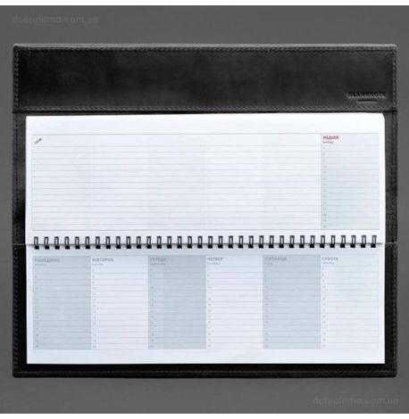 Шкіряний настільний планер з блоком на пружині (чорний), шкіра Crazy Horse