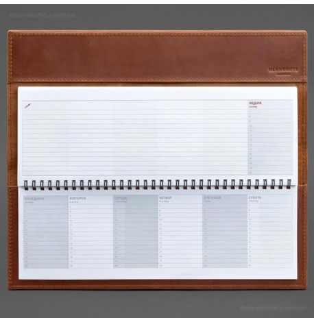 Кожаный настольный планер с блоком на пружине (светло-коричневый), кожа Crazy Horse