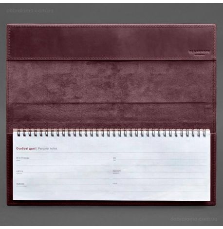 Кожаный настольный планер с блоком на пружине (бордовый), кожа Crazy Horse