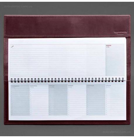 Кожаный настольный планер с блоком на пружине (бордовый), кожа Crazy Horse