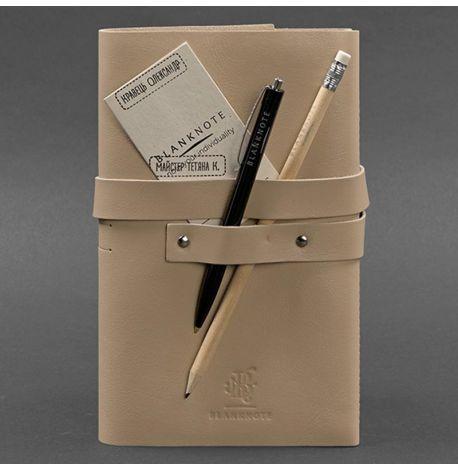 Кожаный блокнот софт-бук 1.0 (светло-бежевый) кожа Krast