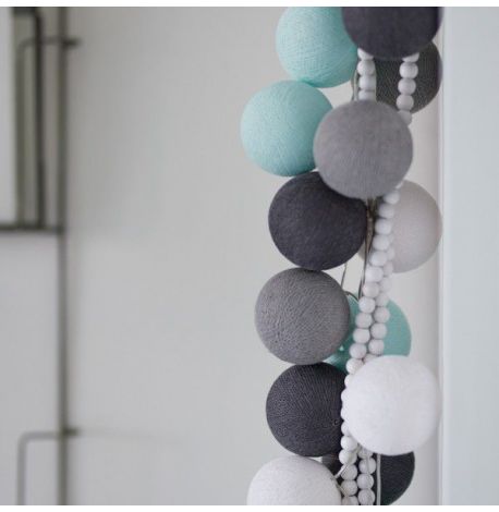 Тайская LED-гирлянда Aqua-grey (10 шариков) линия на батарейках