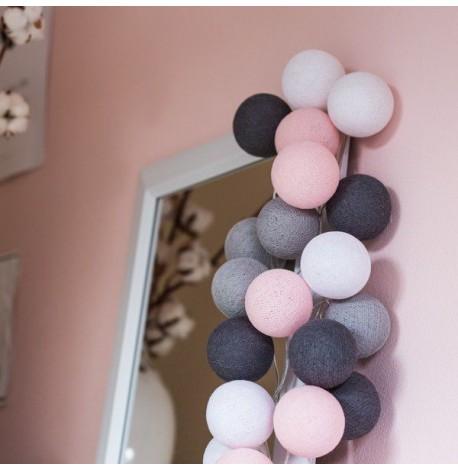 Тайская LED-гирлянда Pink-grey (10 шариков) линия на батарейках