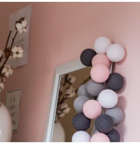 Тайская LED-гирлянда Pink-grey (10 шариков) линия на батарейках