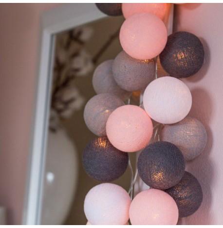 Тайская LED-гирлянда Pink-grey (10 шариков) линия на батарейках