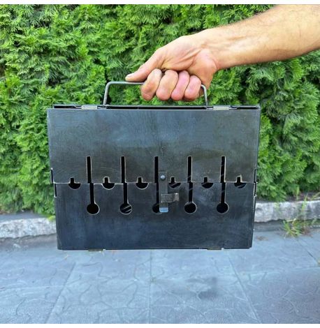 Мангал-чемодан переносной двухуровневый на 6 шампуров (3 мм)